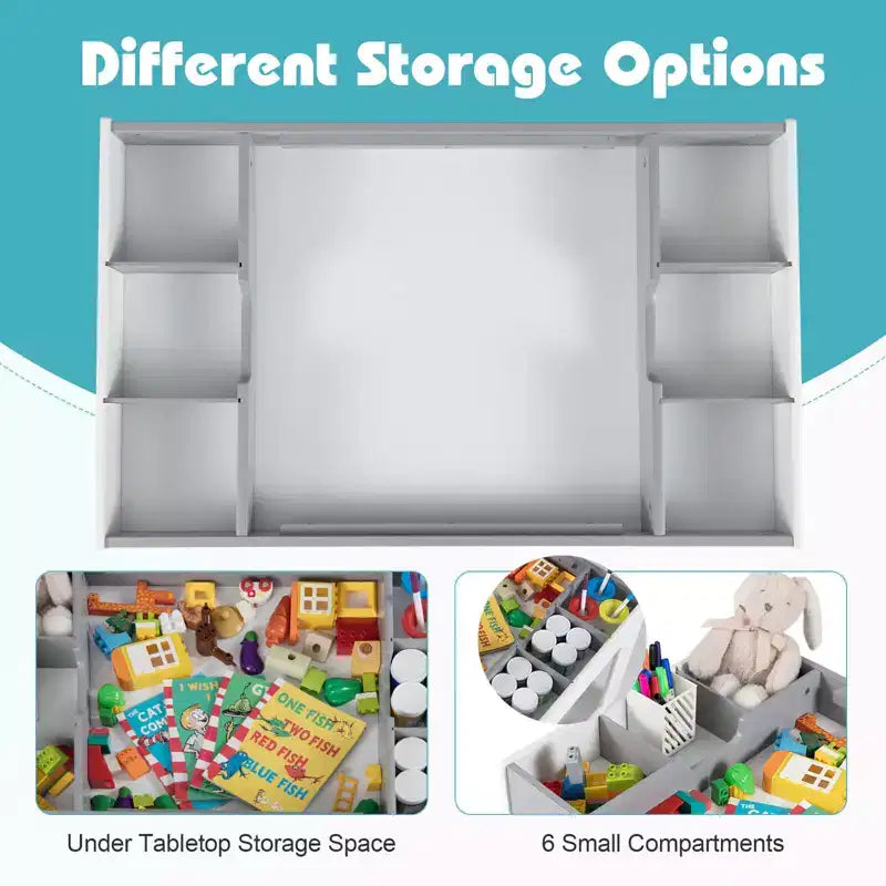 Ensemble table et 2 chaises multifonctionnel pour enfants Costway avec plateau double face amovible, gris + blanc/naturel + blanc