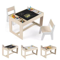 Ensemble table et 2 chaises multifonctionnel pour enfants Costway avec plateau double face amovible, gris + blanc/naturel + blanc