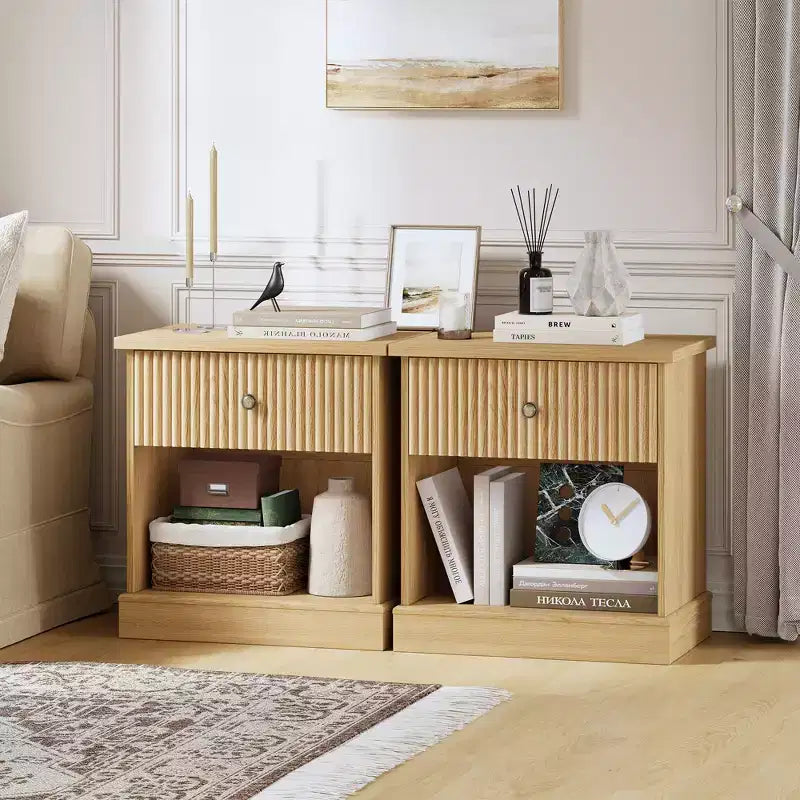 Table de chevet cannelée moderne du milieu du siècle avec tiroir, table de chevet peu encombrante avec rangement, idéale pour chambre ou salon