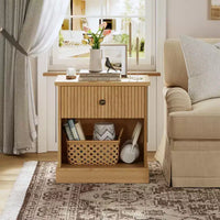 Table de chevet cannelée moderne du milieu du siècle avec tiroir, table de chevet peu encombrante avec rangement, idéale pour chambre ou salon