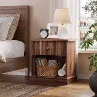 Table de chevet cannelée moderne du milieu du siècle avec tiroir, table de chevet peu encombrante avec rangement, idéale pour chambre ou salon