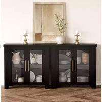 Bahut de buffet avec portes en verre, buffet moderne avec rangement, table de buffet en bois pour salon, salle à manger et cuisine