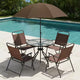Gymax 6-Piece Patio Dining Set for 4 People w/ Round Tempered Glass Table & 4 Foldable Chairs Removable Umbrella Gray/Brown