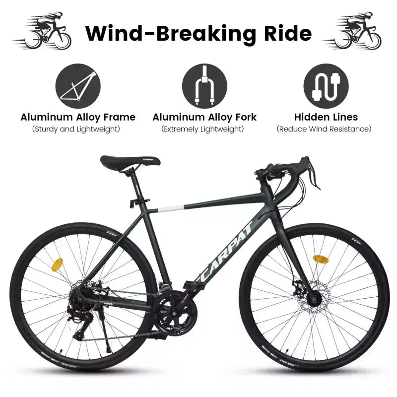 Vélo de route NAYSAYE 700C, 16 vitesses, cadre léger en aluminium avec double freins à disque pour hommes et femmes, 68*18*37.5