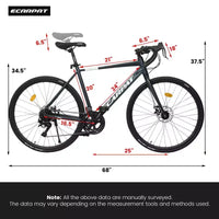 Vélo de route NAYSAYE 700C, 16 vitesses, cadre léger en aluminium avec double freins à disque pour hommes et femmes, 68*18*37.5