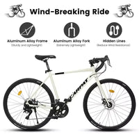 Vélo de route NAYSAYE 700C, 16 vitesses, cadre léger en aluminium avec double freins à disque pour hommes et femmes, 68*18*37.5