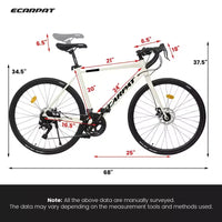 Vélo de route NAYSAYE 700C, 16 vitesses, cadre léger en aluminium avec double freins à disque pour hommes et femmes, 68*18*37.5