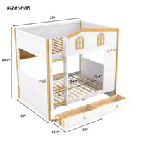 Lit superposé Whisen avec balustrades en forme de maison et étagères de rangement et tiroirs ou lit gigogne