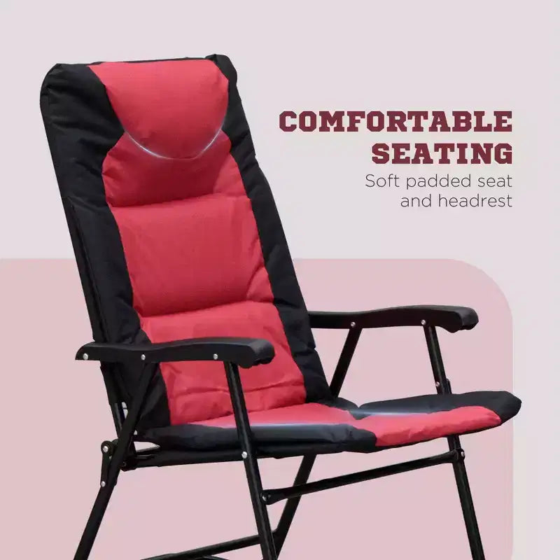 Ensemble de mobilier de jardin 3 pièces avec table basse en verre et 2 chaises berçantes rembourrées pliantes, style bistrot pour porche, camping, balcon