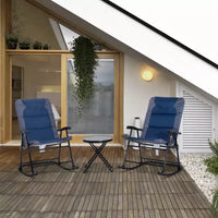 Ensemble de mobilier de jardin 3 pièces avec table basse en verre et 2 chaises berçantes rembourrées pliantes, style bistrot pour porche, camping, balcon