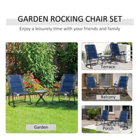 Ensemble de mobilier de jardin 3 pièces avec table basse en verre et 2 chaises berçantes rembourrées pliantes, style bistrot pour porche, camping, balcon