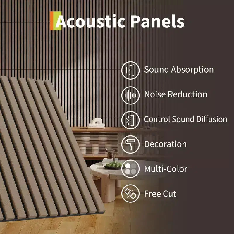 Panneaux Muraux Acoustiques en Bois 3D 60x60 cm Carreaux Décoratifs Absorbants Acoustiques Réduction du Bruit Design Moderne à Lattes pour Home Cinéma Bureau Studio Chambre
