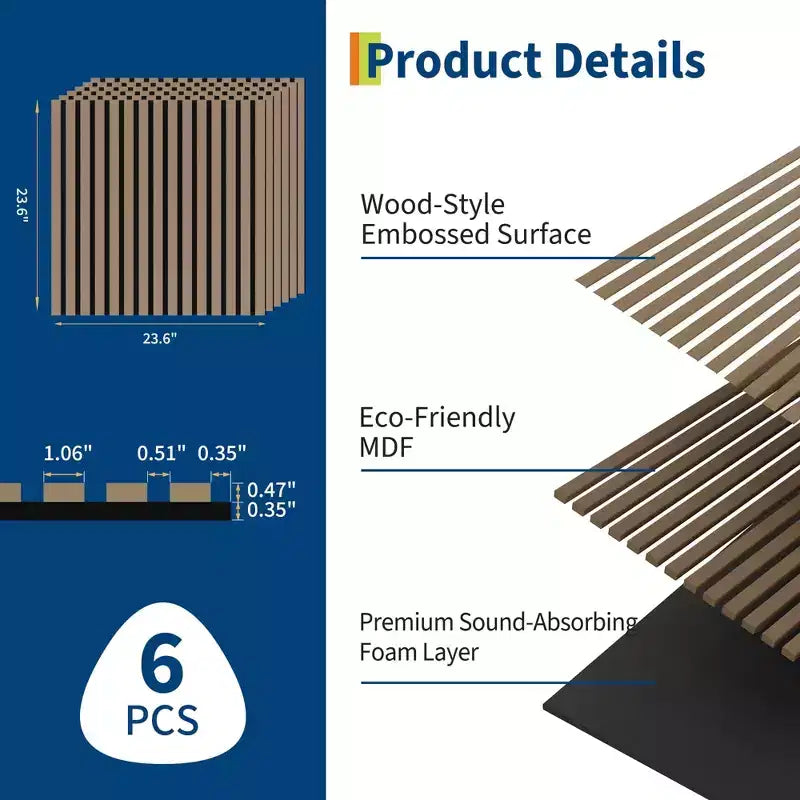 Panneaux Muraux Acoustiques en Bois 3D 60x60 cm Carreaux Décoratifs Absorbants Acoustiques Réduction du Bruit Design Moderne à Lattes pour Home Cinéma Bureau Studio Chambre