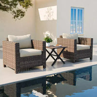EAGLE PEAK Ensemble bistro de patio 3 pièces en résine tressée large - Fauteuils d'extérieur et table d'appoint, ensemble de mobilier résistant aux intempéries, Marron/Beige