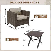EAGLE PEAK Ensemble bistro de patio 3 pièces en résine tressée large - Fauteuils d'extérieur et table d'appoint, ensemble de mobilier résistant aux intempéries, Marron/Beige