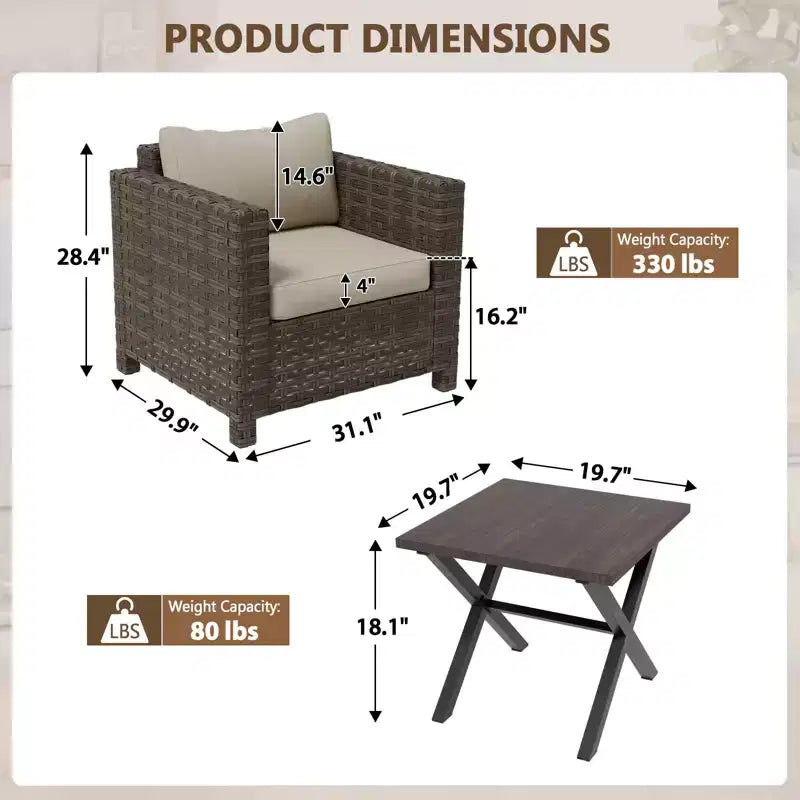 EAGLE PEAK Ensemble bistro de patio 3 pièces en résine tressée large - Fauteuils d'extérieur et table d'appoint, ensemble de mobilier résistant aux intempéries, Marron/Beige