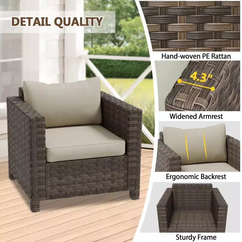 EAGLE PEAK Ensemble bistro de patio 3 pièces en résine tressée large - Fauteuils d'extérieur et table d'appoint, ensemble de mobilier résistant aux intempéries, Marron/Beige