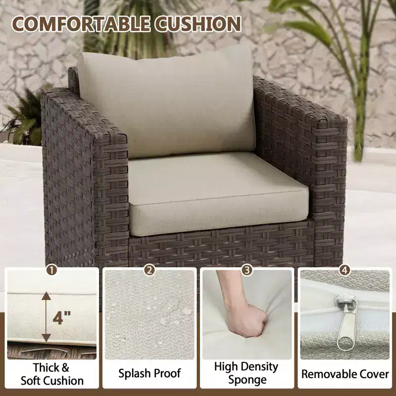 EAGLE PEAK Ensemble bistro de patio 3 pièces en résine tressée large - Fauteuils d'extérieur et table d'appoint, ensemble de mobilier résistant aux intempéries, Marron/Beige