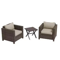 EAGLE PEAK Ensemble bistro de patio 3 pièces en résine tressée large - Fauteuils d'extérieur et table d'appoint, ensemble de mobilier résistant aux intempéries, Marron/Beige