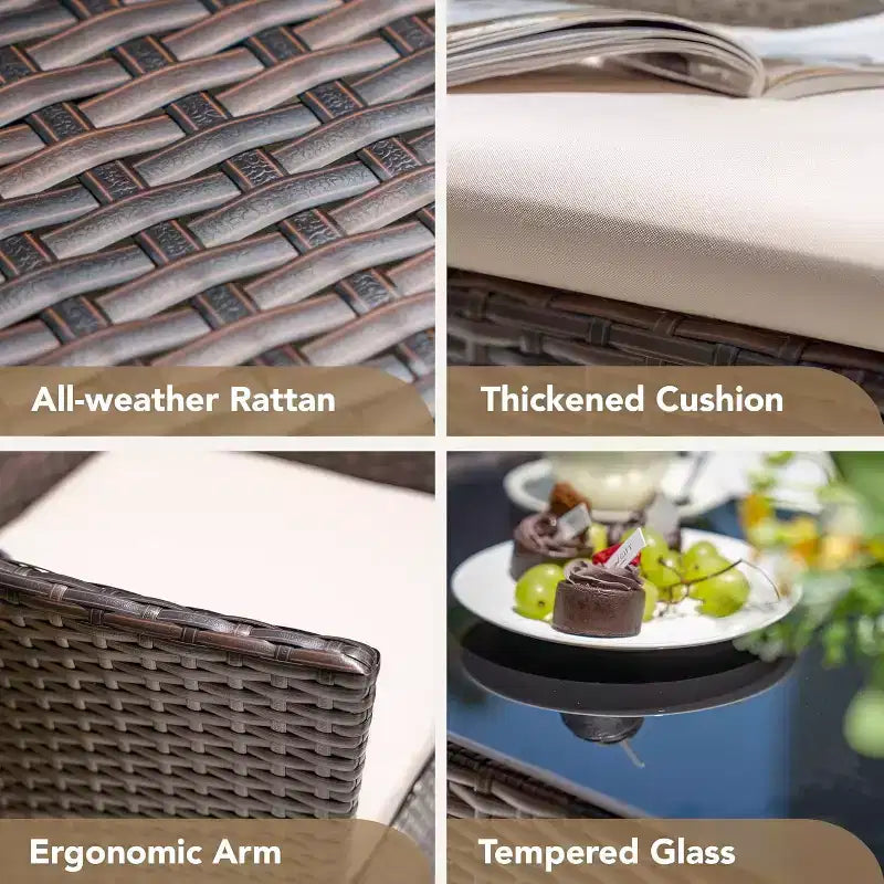 Ensemble de mobilier de patio 4 pièces | Noir | Meubles d'extérieur en osier avec table basse | Salon de conversation en rotin | Résistant aux intempéries