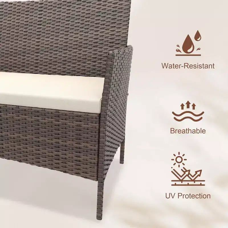 Ensemble de mobilier de patio 4 pièces | Noir | Meubles d'extérieur en osier avec table basse | Salon de conversation en rotin | Résistant aux intempéries