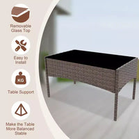 Ensemble de mobilier de patio 4 pièces | Noir | Meubles d'extérieur en osier avec table basse | Salon de conversation en rotin | Résistant aux intempéries