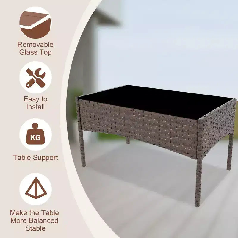 Ensemble de mobilier de patio 4 pièces | Noir | Meubles d'extérieur en osier avec table basse | Salon de conversation en rotin | Résistant aux intempéries