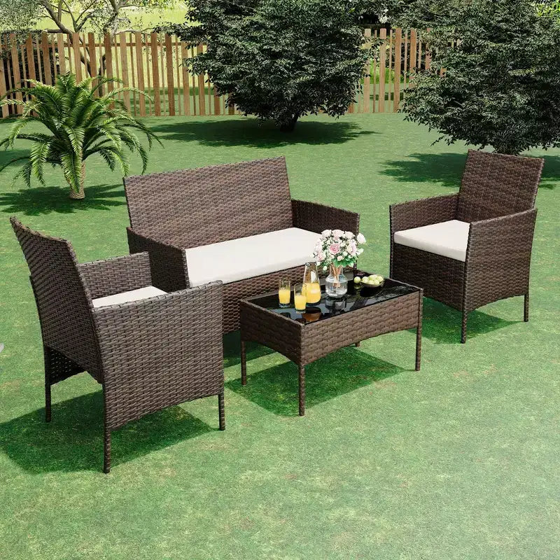 4-Piece Patio Furniture Set | Black | Outdoor Wicker Furniture with Coffee Table | Rattan Chairs Conversation Set | Weather-Resistant