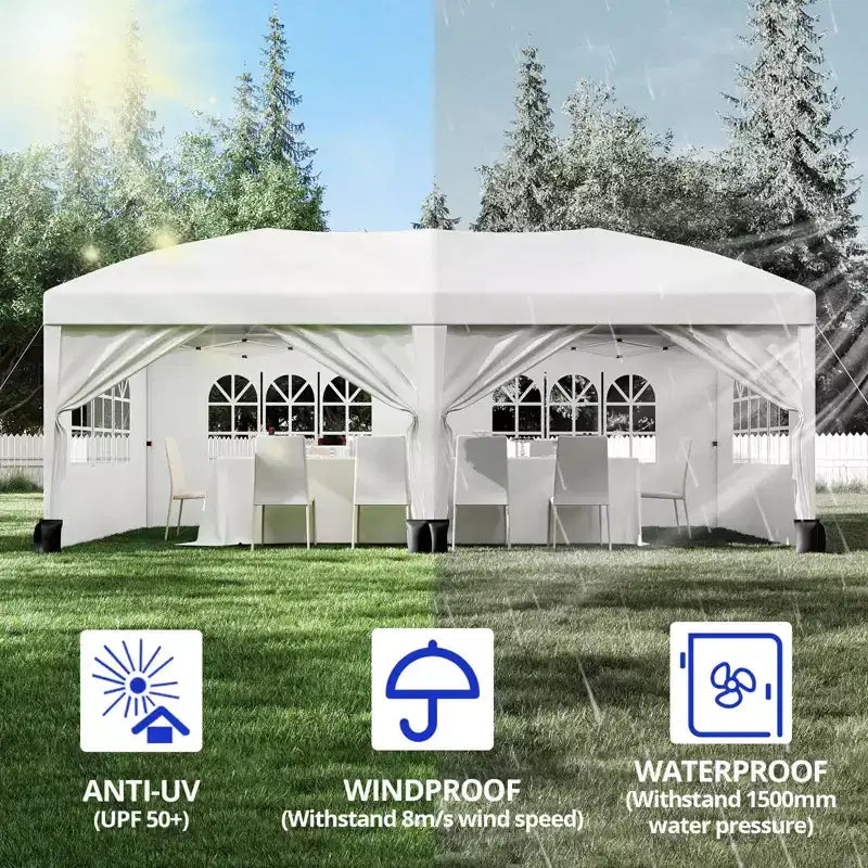 Tonnelle Pop-Up Robuste 3x6 m avec 6 Parois Latérales, Gazebo Commercial Étanche, Tente de Réception Ajustable