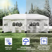 Tonnelle Pop-Up Robuste 3x6 m avec 6 Parois Latérales, Gazebo Commercial Étanche, Tente de Réception Ajustable