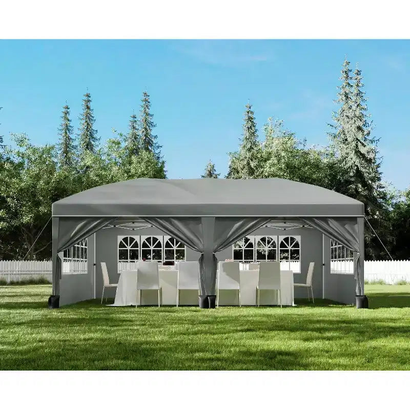 Tonnelle Pop-Up Robuste 3x6 m avec 6 Parois Latérales, Gazebo Commercial Étanche, Tente de Réception Ajustable