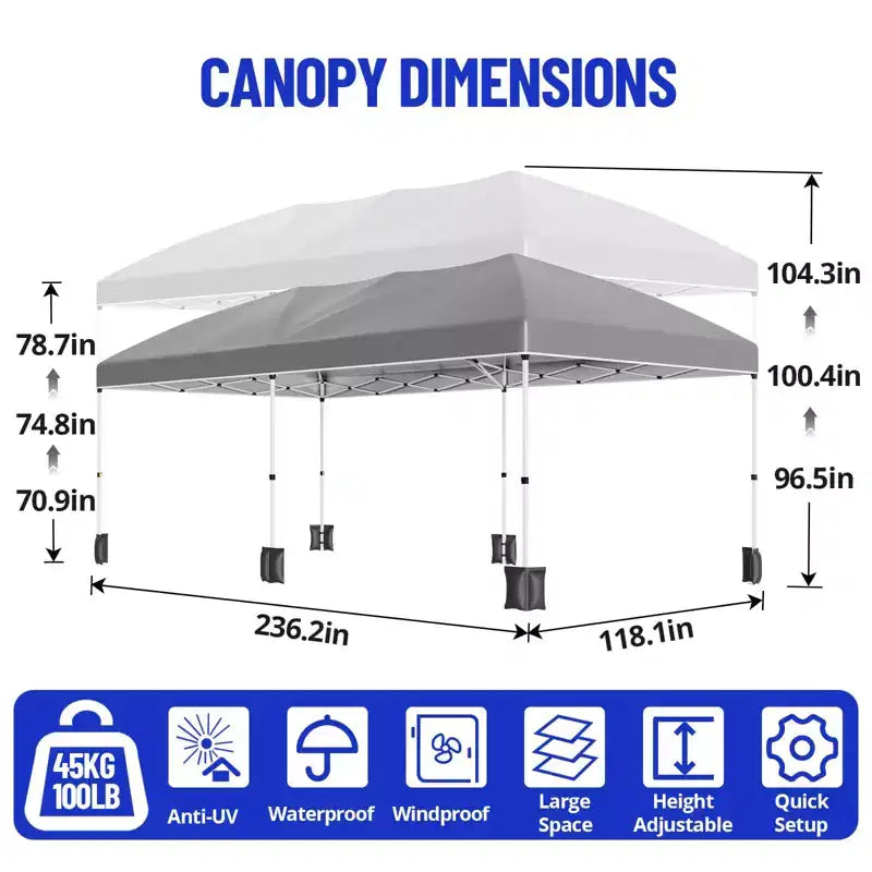 Tonnelle Pop-Up Robuste 3x6 m avec 6 Parois Latérales, Gazebo Commercial Étanche, Tente de Réception Ajustable