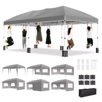Heavy Duty Pop Up Canopy Tent 10x20 FT with 6 Sidewalls, Waterproof Commercial Gazebo, Adjustable Party Tent