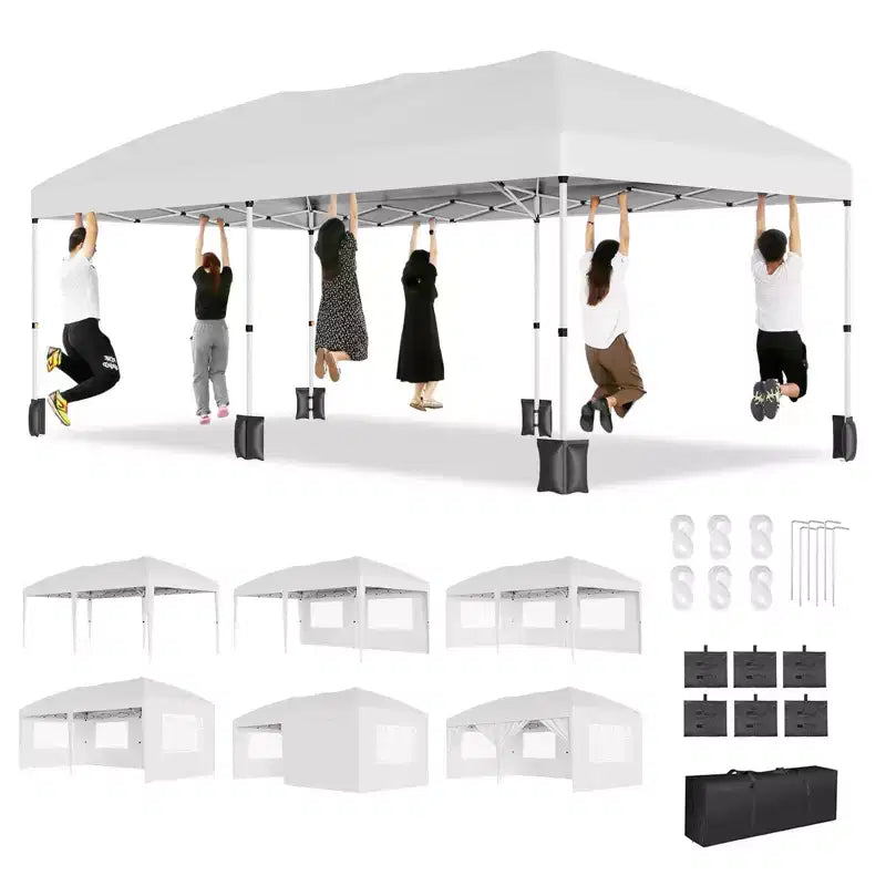 Tonnelle Pop-Up Robuste 3x6 m avec 6 Parois Latérales, Gazebo Commercial Étanche, Tente de Réception Ajustable