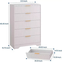 Commode haute à 5 tiroirs, commode moderne en bois avec glissières fluides et poignées métalliques dorées, armoire de rangement de 80 cm pour chambre à coucher, salon, entrée