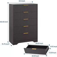 Commode haute à 5 tiroirs, commode moderne en bois avec glissières fluides et poignées métalliques dorées, armoire de rangement de 80 cm pour chambre à coucher, salon, entrée