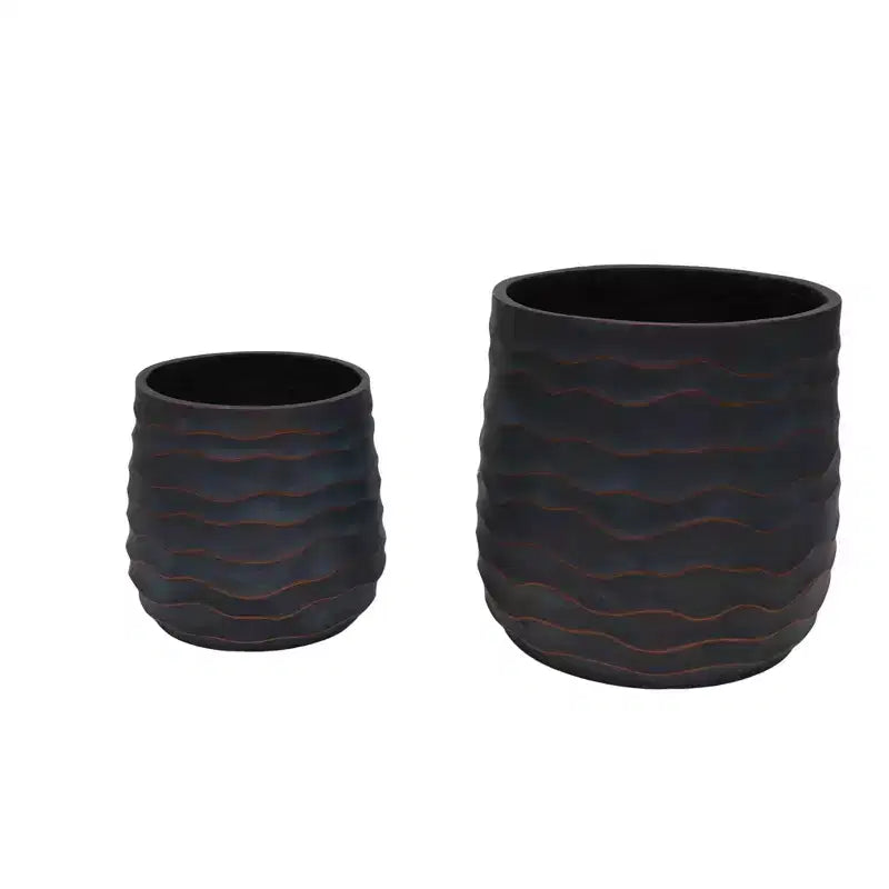 Lot de 2 grandes jardinières rondes, 40x40 cm et 30x28 cm, en oxyde de magnésium léger, texture béton, intérieur extérieur