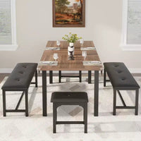 Ensemble de salle à manger extensible peu encombrant pour 4 à 8 personnes, table multifonctionnelle de 160 cm avec bancs et tabourets, imperméable, anti-marques, style moderne du milieu du siècle