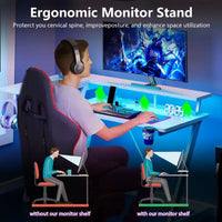 Bureau gaming en forme de L de 40 pouces pour petit espace, table d'ordinateur rose avec support d'écran et étagères de rangement à 3 niveaux, fibre de carbone