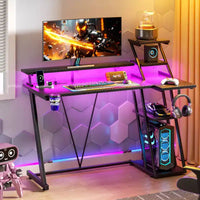 Bureau de jeu noir de 39 pouces, petite table d'ordinateur en L avec support d'écran, étagères de rangement, bureau d'angle moderne pour gamer, économiseur d'espace pour salle PC