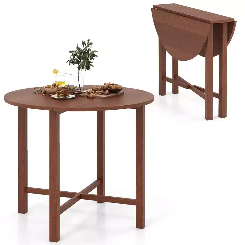 Costway Table de cuisine pliable de 91 cm, Table à manger ronde avec pieds en bois d'hévéa massif
