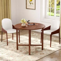 Costway Table de cuisine pliable de 91 cm, Table à manger ronde avec pieds en bois d'hévéa massif