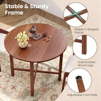 Costway Table de cuisine pliable de 91 cm, Table à manger ronde avec pieds en bois d'hévéa massif