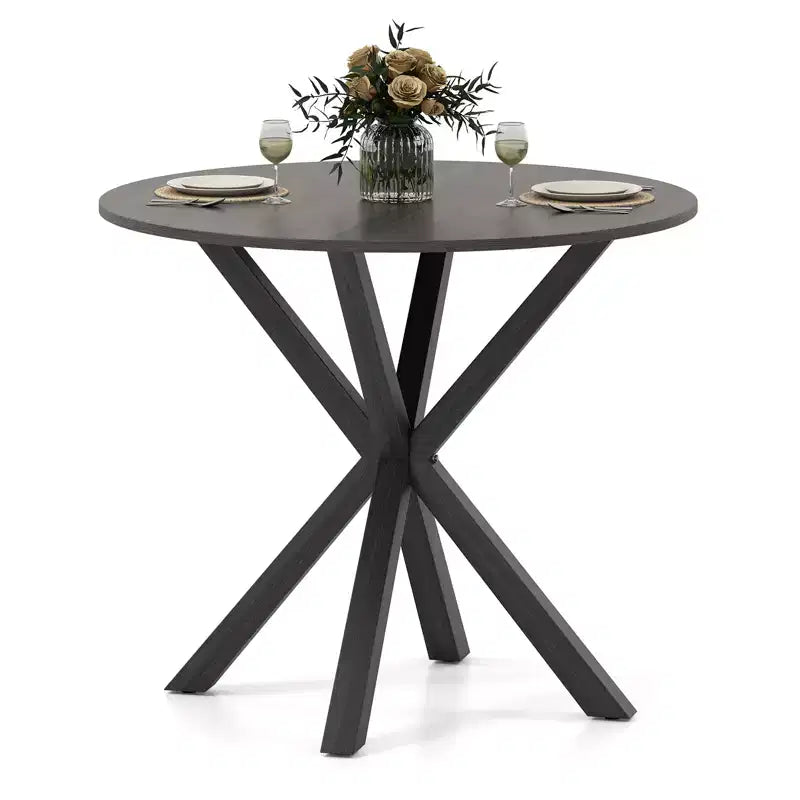 Table à manger ronde de ferme Costway 36" pour 4 personnes avec piédestal stable et entrecroisé, noire