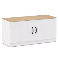 Banc à chaussures 2 portes Costway avec étagères réglables et espace de rangement caché Naturel + Blanc/Blanc