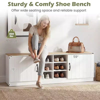 Banc à chaussures 2 portes Costway avec étagères réglables et espace de rangement caché Naturel + Blanc/Blanc