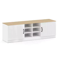 Banc à chaussures 2 portes Costway avec étagères réglables et espace de rangement caché Naturel + Blanc/Blanc
