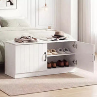 Banc à chaussures 2 portes Costway avec étagères réglables et espace de rangement caché Naturel + Blanc/Blanc