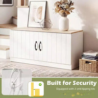 Banc à chaussures 2 portes Costway avec étagères réglables et espace de rangement caché Naturel + Blanc/Blanc