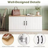 Banc à chaussures 2 portes Costway avec étagères réglables et espace de rangement caché Naturel + Blanc/Blanc